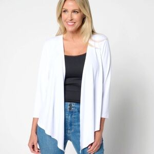 Susan Graver Women's Top Plus Sz 1X Every Day Liquid Knit Sleeve White A647439